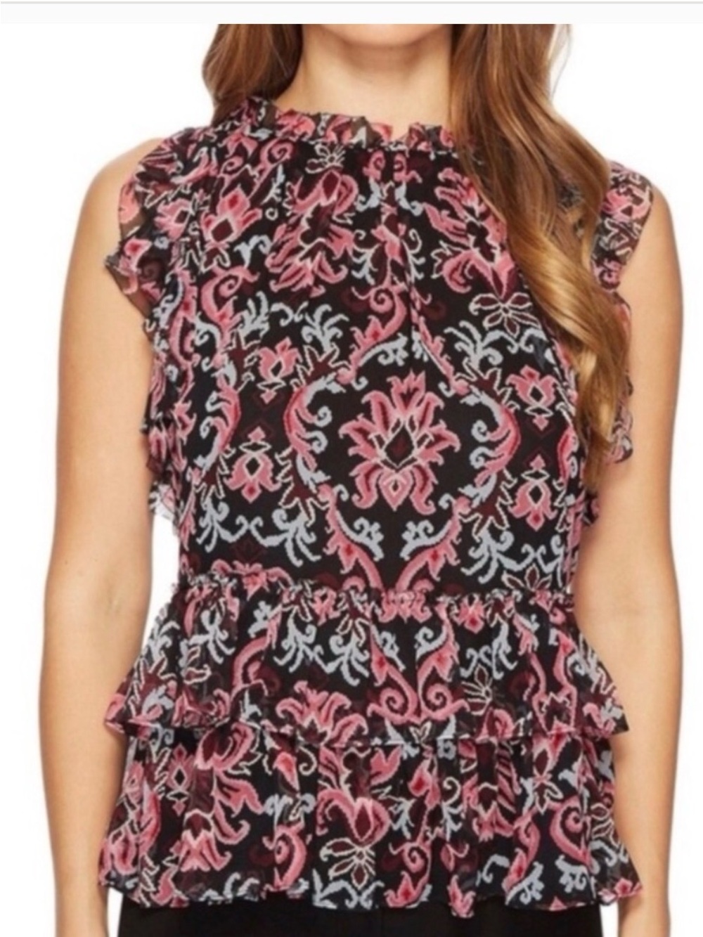 This is a Kate Spade New York Silk Tapestry Chiffon Ruffle Top